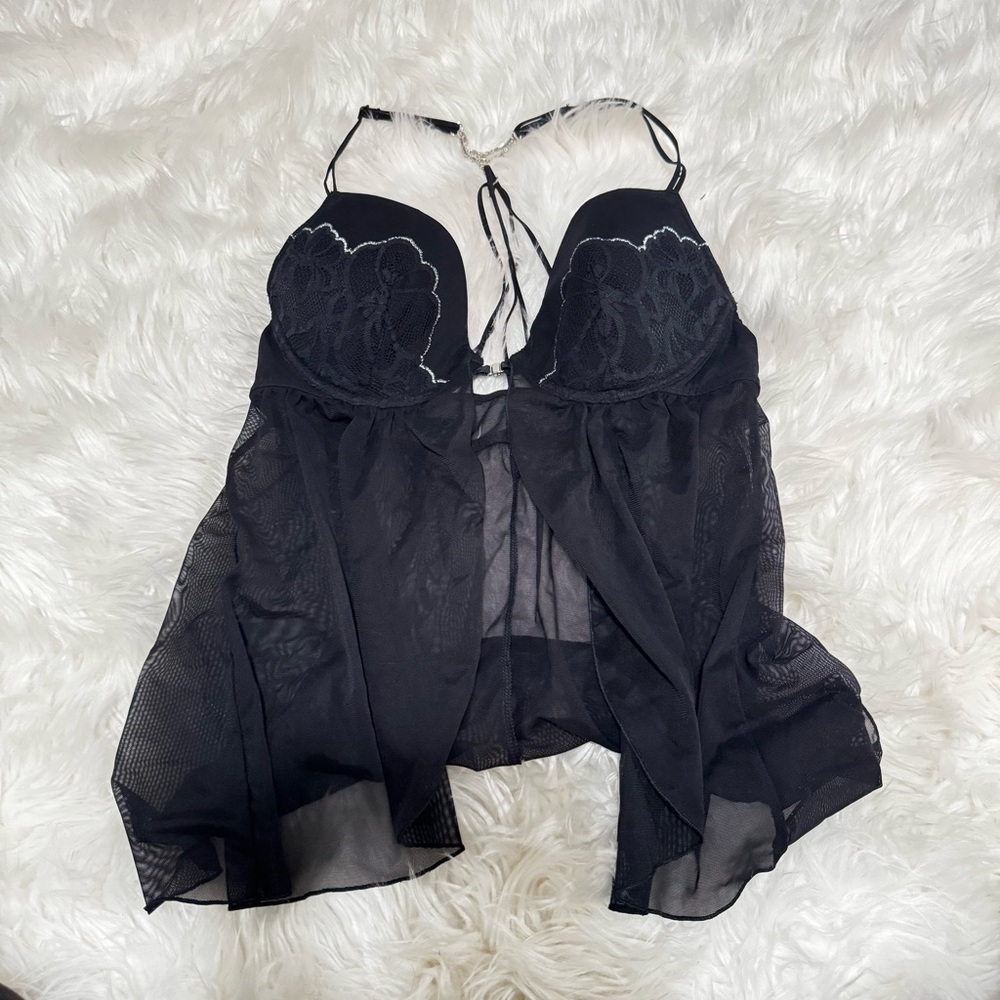 La Senza black lace jewelled lingerie slip size L